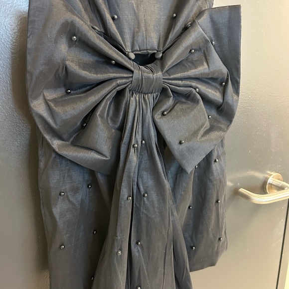 Lucky Brand S NWOT Black Tiered Pleated mini Gown with Maxi bow train beaded - Picture 4 of 16